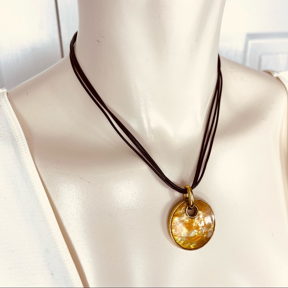 LIA SOPHIA layered warm Gold crackle pendant necklace Multi strand necklace - Picture 3 of 5